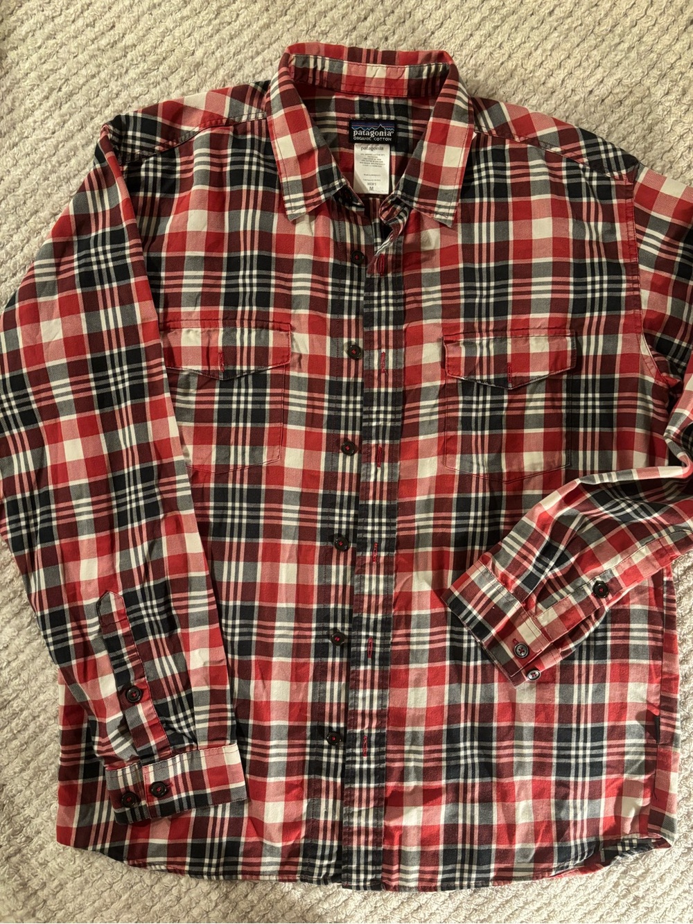 Patagonia Red, Black & White Plaid Flannel Shirt